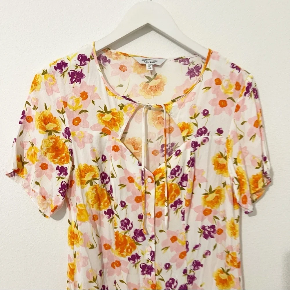 & other stories Cut Out Floral Mini Dress White Short Sleeve Button Size US 8